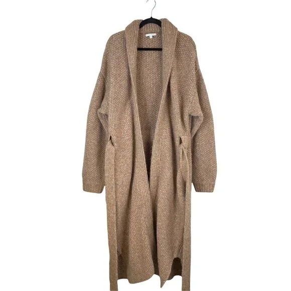 Lunya Chunky Knit Wool Open Belted Robe Deep Pockets Delicate Tan Size L/XL - Picture 5 of 12